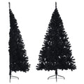 vidaXL 8ft Artificial Half Christmas Tree: Black, Realistic PVC Tips, Durable with Steel Stand, Space-Saving Half-Round Design, Modern Christmas Decorations Condition-Used