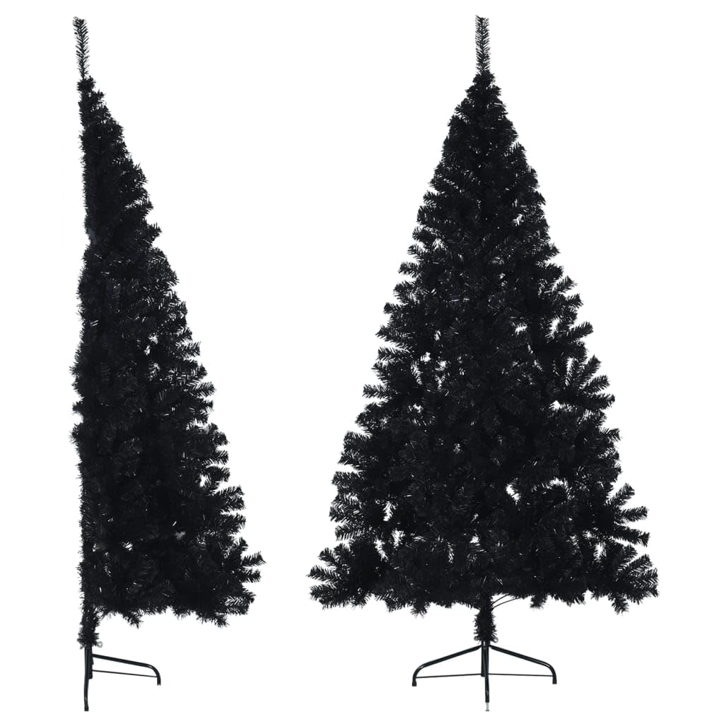 vidaXL 8ft Artificial Half Christmas Tree: Black, Realistic PVC Tips, Durable with Steel Stand, Space-Saving Half-Round Design, Modern Christmas Decorations Condition-Used