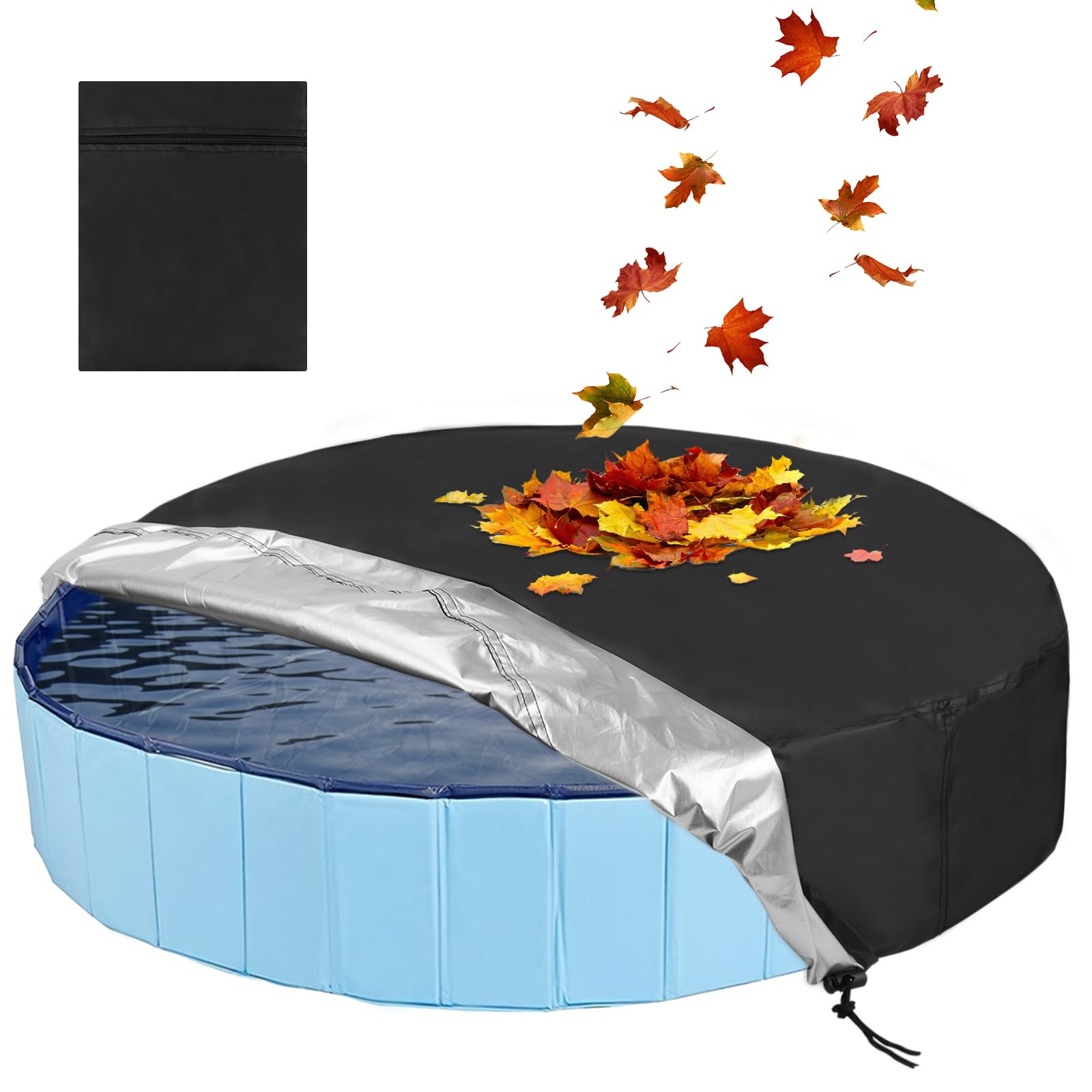 Rypet 63 inch Dog Pool Cover Foldable Round Pool Cover Pet Collapsible Swimming Pools Covers Portable Pet Pool Covers Pools Accessories for Dog Pool Bathing Tub-Like New Condition-Like New