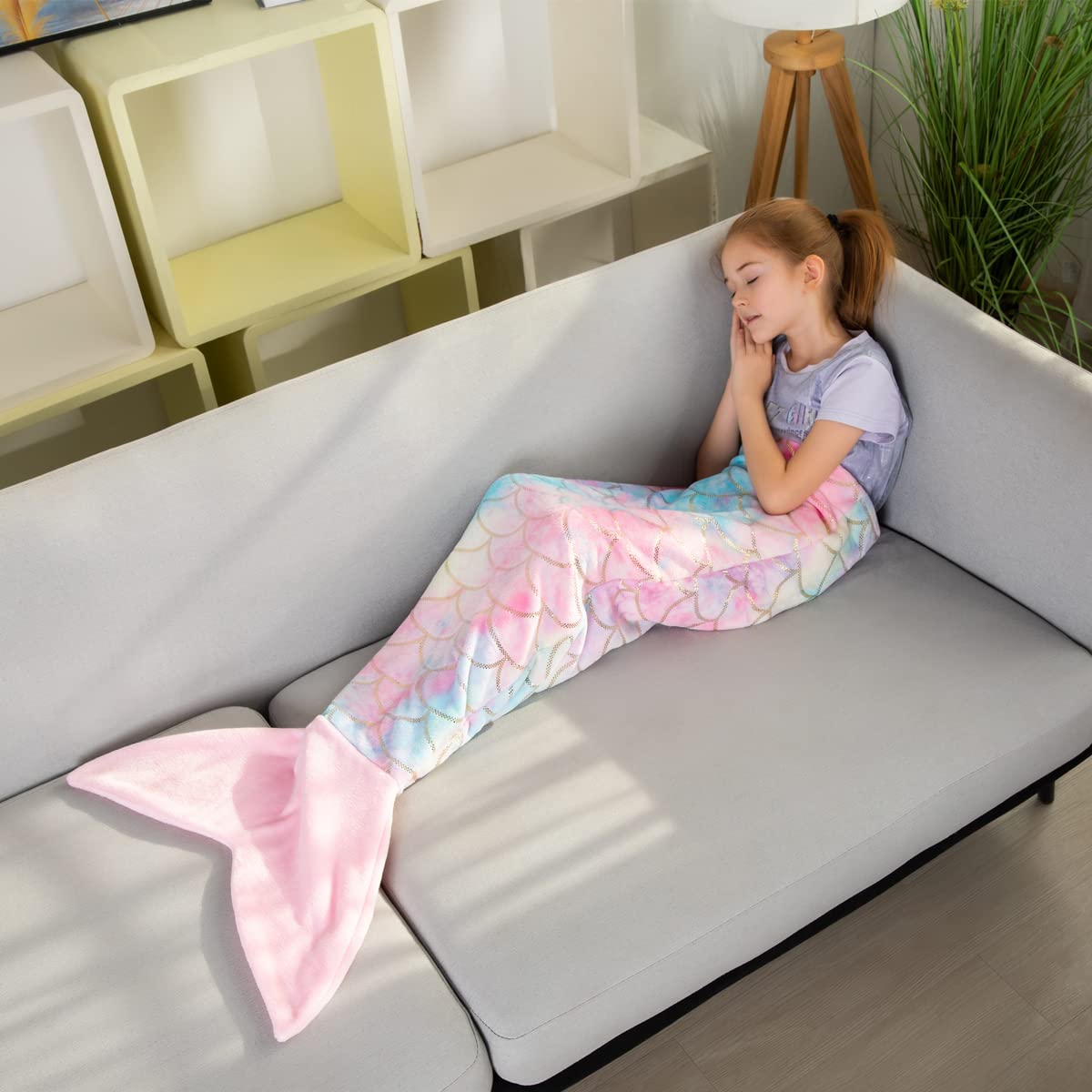 Mermaid Tail Blankets glittering Soft Flannel Rainbow colorful Mermaid Tail for Toddlers girls gifts