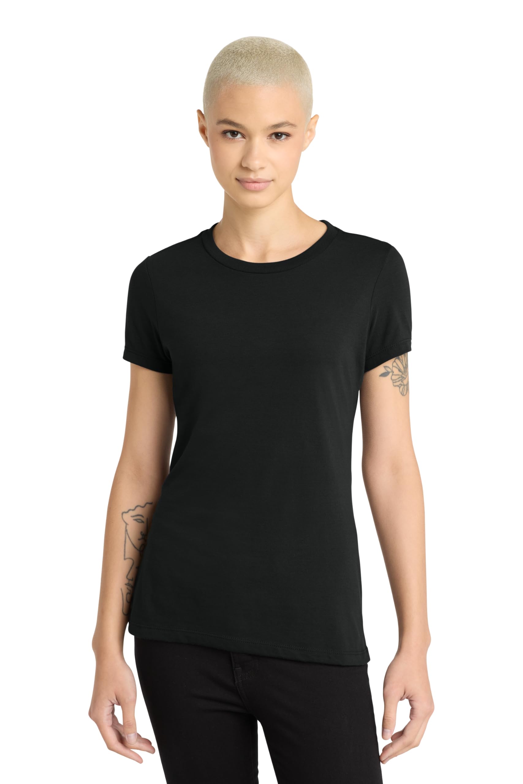 District Womens Perfect Blend CVC Tee - Stylish Casual Short Sleeve T-Shirt, Cotton & Polyester, Black, XXL