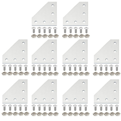 10Pcs 3030 Corner Bracket Joint Plate L Shape 5 Hole Aluminum Extrusion Connector with 50Pcs T-Nuts  50Pcs Screws and 1Pcs Wrench for Aluminum Extrusion Profile (Silver)