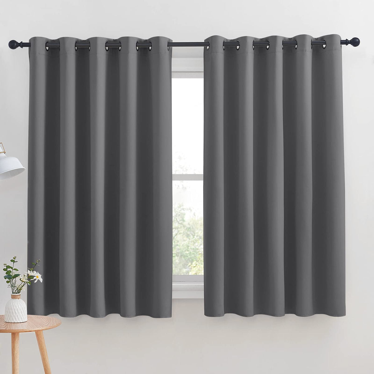 NICETOWN Grey Blackout Curtain Panels for Bedroom  Thermal Insulated Grommet Top Blackout Draperies and Drapes for Basement (2 Panels  W70 x L63-inch  Grey)