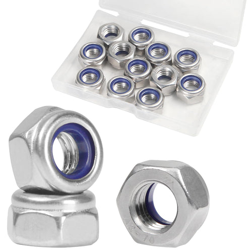 14Pcs M12 x 1.75mm Lock Nuts Nylon Insert Hex Locknuts Self-Lock Nylock Nut 304 Stainless Steel 18-8 DIN985 Hex Drive Plain Finish for Industrial Construction Fasteners
