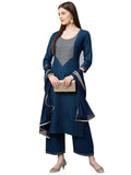 GoSriKi Women's Cotton Kurta, Palazzo and Dupatta, Blue, Medium Condition-New