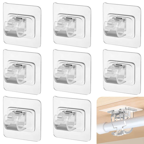 8 Pcs Adhesive Curtain Rod Holder Hooks Self-Adhesive Curtain Rod Bracket No Drill Curtain Hangers Nail Free Adjustable Curtain Rod Holder Curtain Pole Wall Brackets for Home Bathroom Kitchen