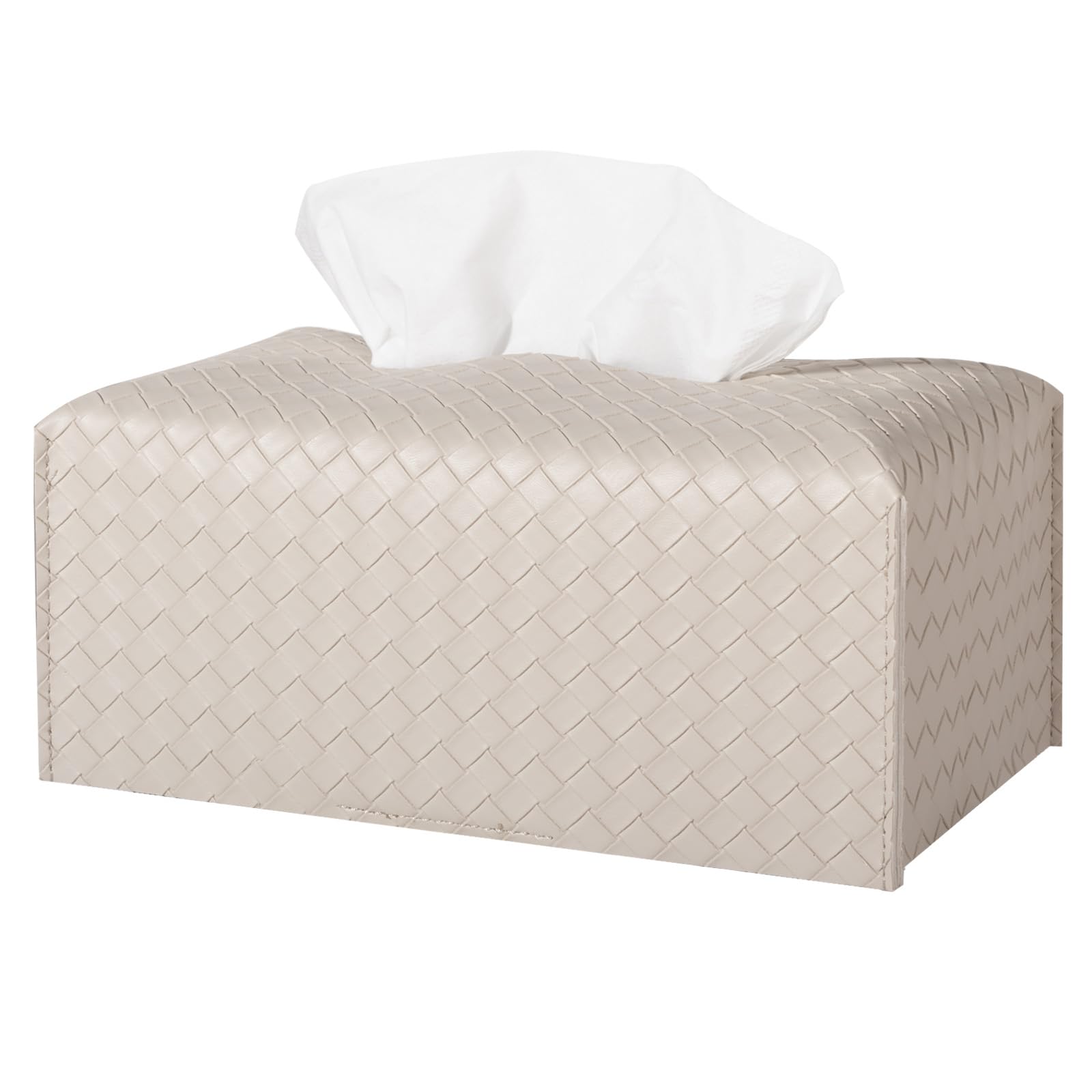 Tissue Box Cover Rectangle PU Leather Tissue Holder Facial Tissue Case Paper Organizer Dispenser for Bathroom  Vanity  Countertop  Tabletop  Car  Office  Griege