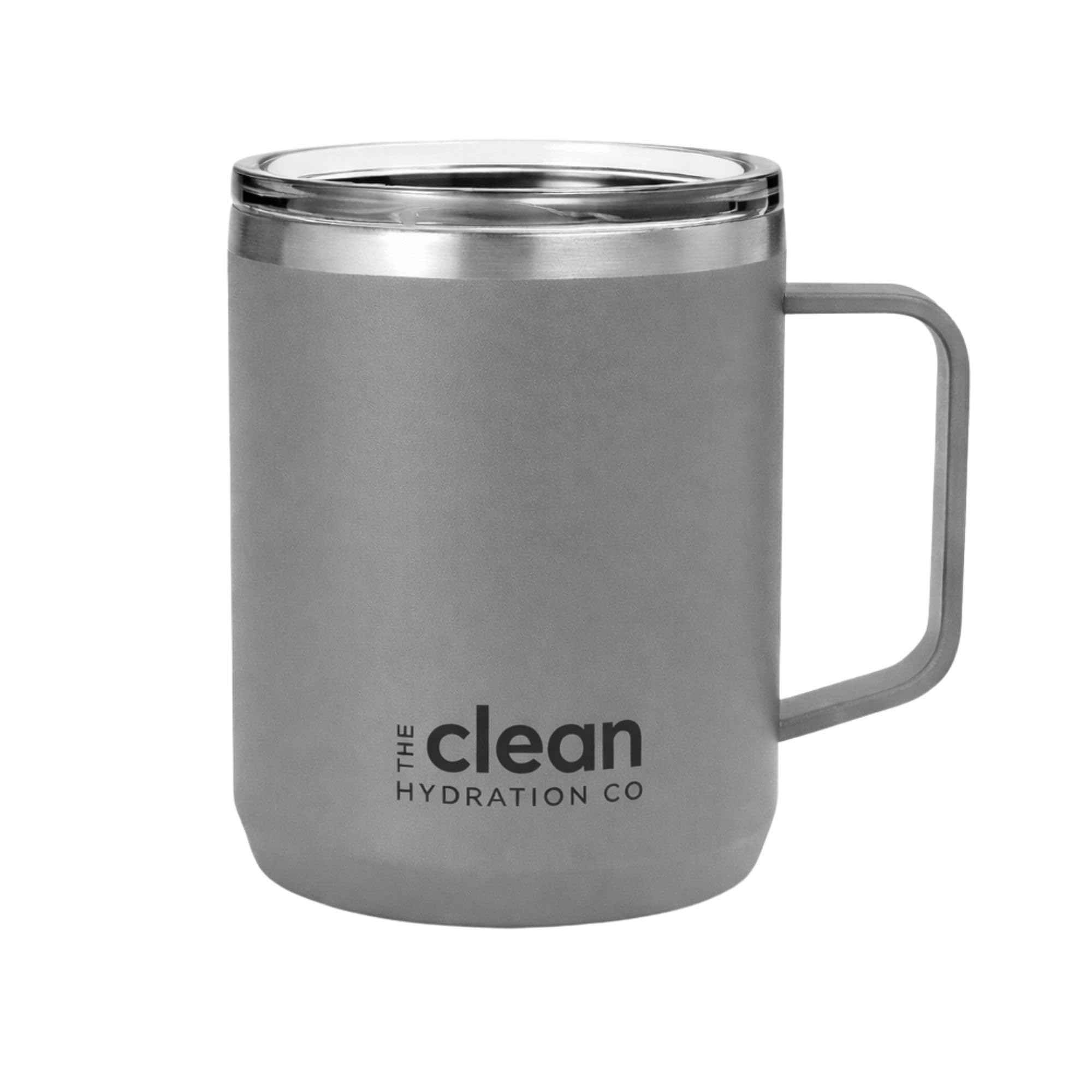THE CLEAN HYDRATION COMPANY Coffee Mug Travel Mug Insulated 12 Oz | Ceramic Lined Travel Cup with Lid | Reusable Office Mug Double Wall Vacuum Eco-Friendly BPA-Free (Gray)