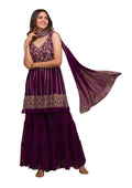 Xomantic Fashion Womens Purple Designer Zariwork Georgette Readymade Sharara Suit (X-Small  Wine)