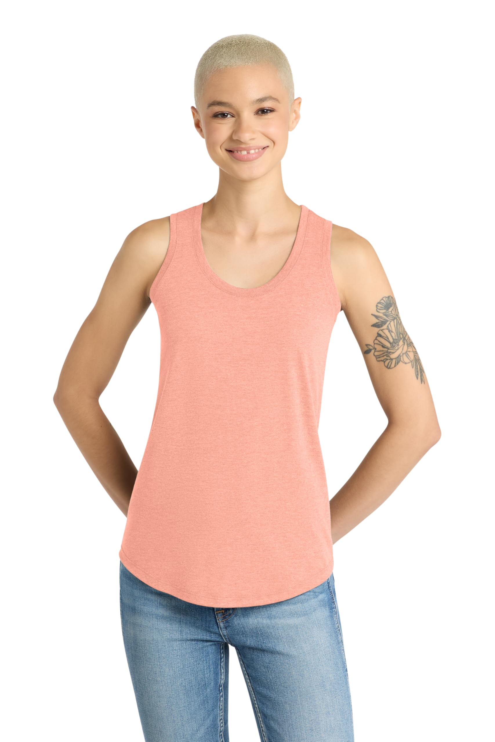 District Womens Perfect Tri Racerback Tank - Stylish Casual Sleeveless Top, Soft Tri-Blend Fabric, Heathered Dusty Peach, S