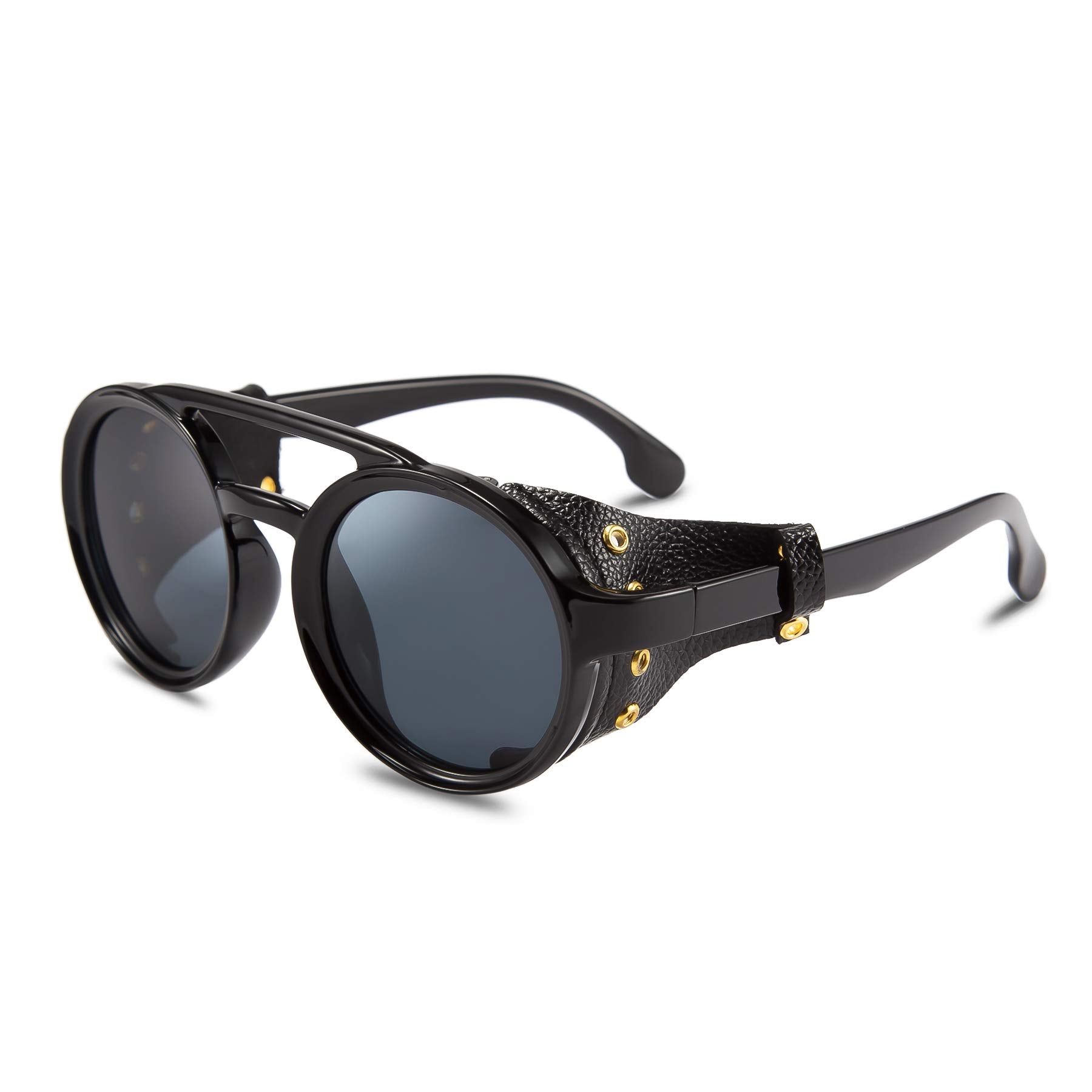 FEISEDY Retro Round Steampunk Sunglasses Women Men Vintage Eyewear Light Plastic Frame with Leatherwear B2532 Condition-New