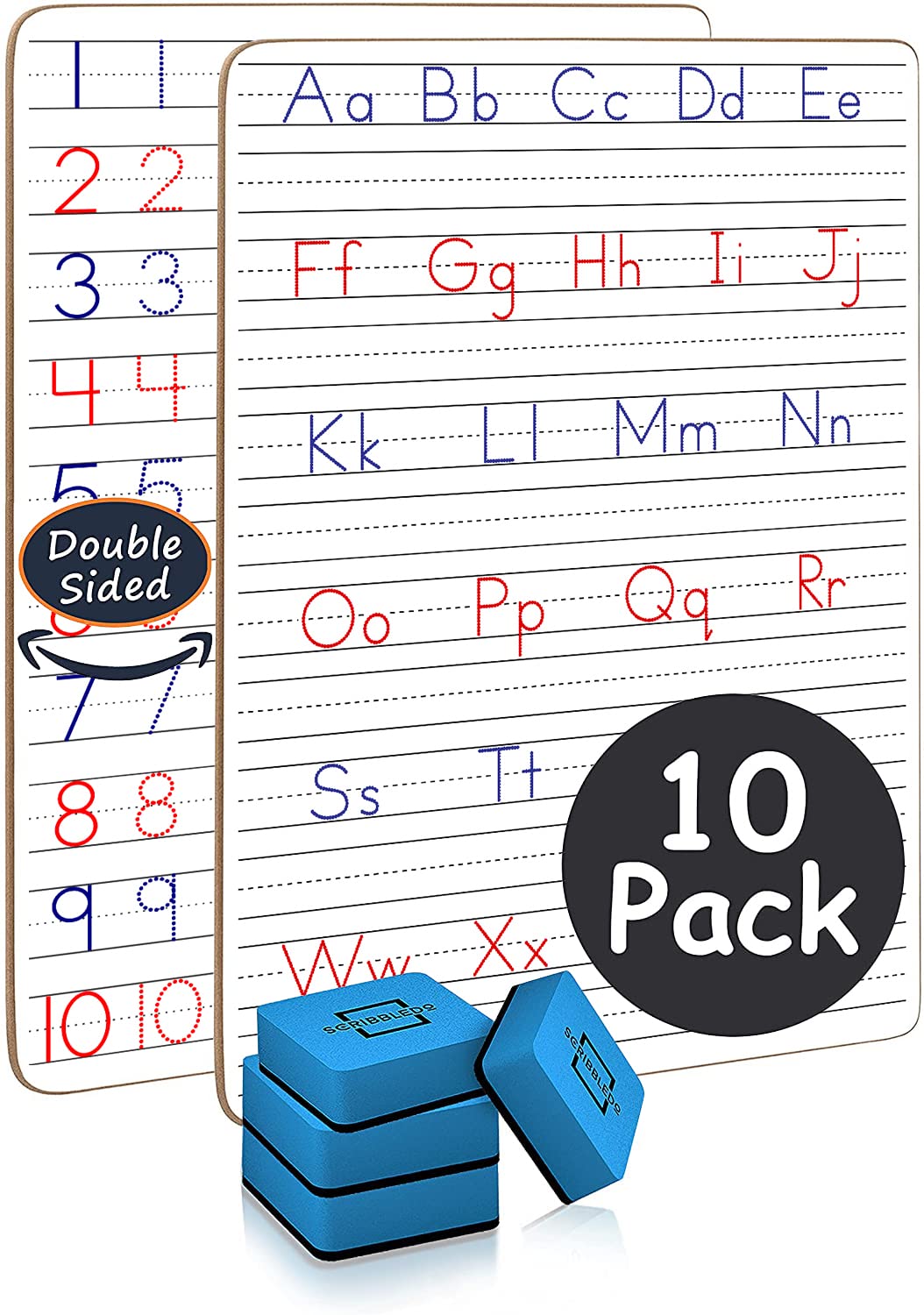 Dry Erase Handwriting Practice White Boards (10 Boards & Erasers)