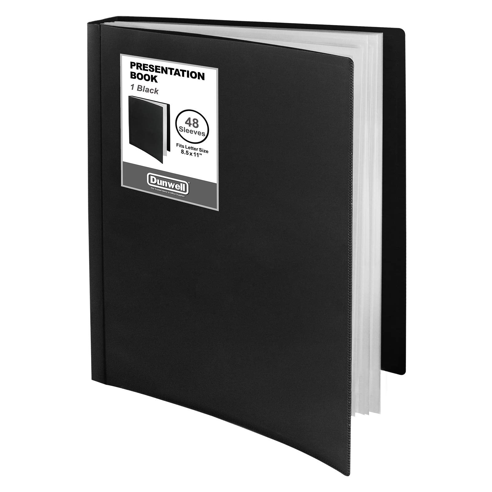 Dunwell Binder with Plastic Sleeves 48-Pocket (Black) - Presentation Book  8.5 x 11 Portfolio Folder with Clear Sheet Protectors  Displays 96-Page Documents  Certificates  Important Papers