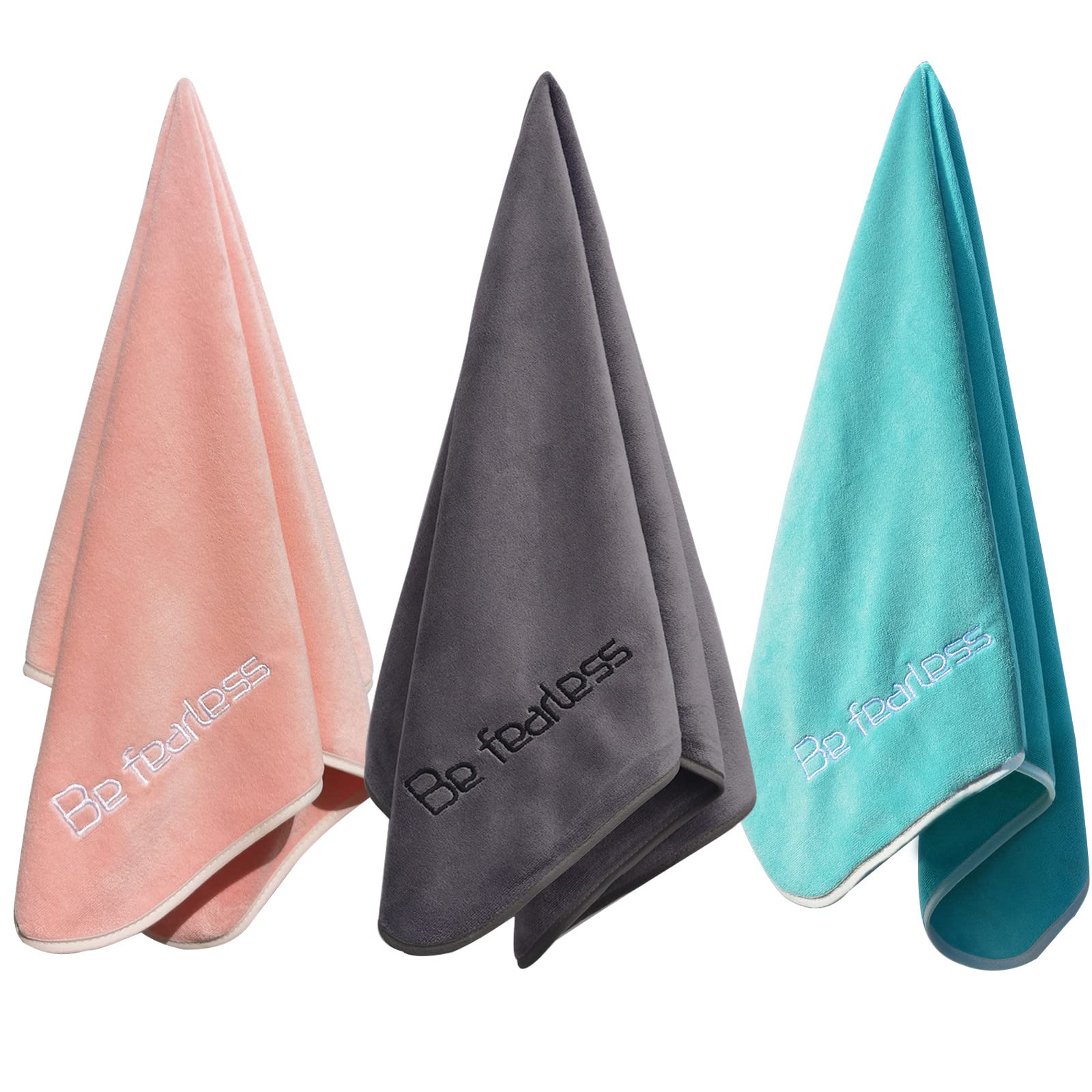 Wuwahold Microfiber Gym Towels Bigger Size Super Soft for Exercise Fitness  Sports  Workout  380-GSM 15-Inch x 31-Inch Quick-Drying Towels (Teal-Pink-Grey  3 Pack)