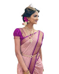 Flosive Kanjivaram Womens Silk Saree with Hand Weave and Blouse, purple, One Size