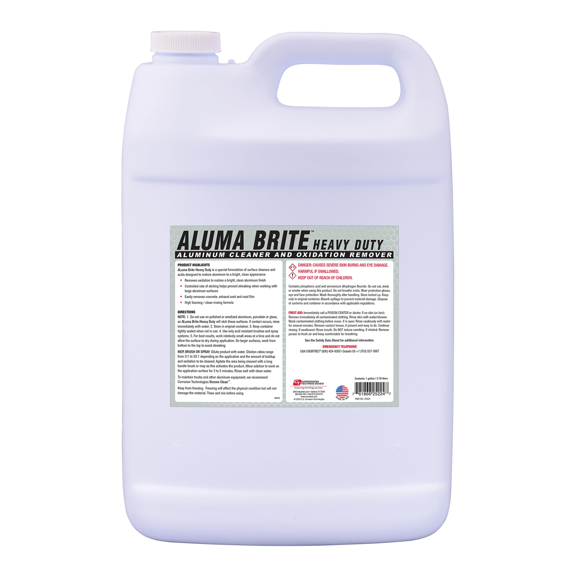 Corrosion Technologies ALuma Brite Heavy Duty Aluminum Cleaner, Industrial Brightener for Oxidation Removal, Concrete and Soot Residue, Commercial-Grade, High Foaming Rinse-Free Formula, 1 Gallon