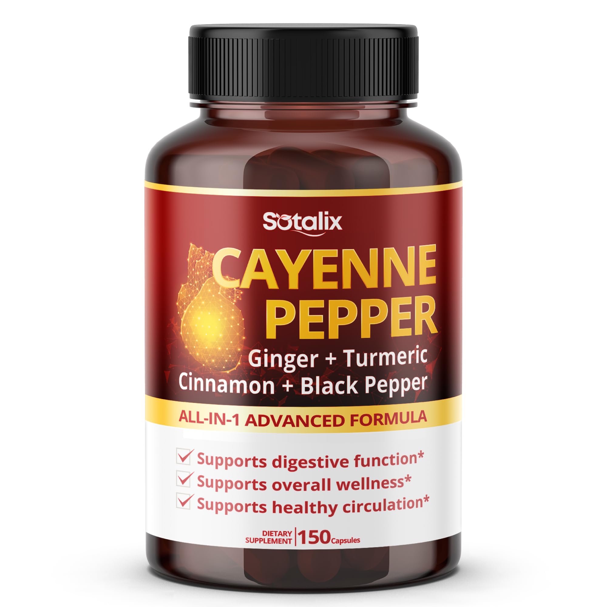 Cayenne Pepper, with Ginger, Turmeric, Cinnamon, Black Pepper - Digestion Support (150-day Supply) Condition-New