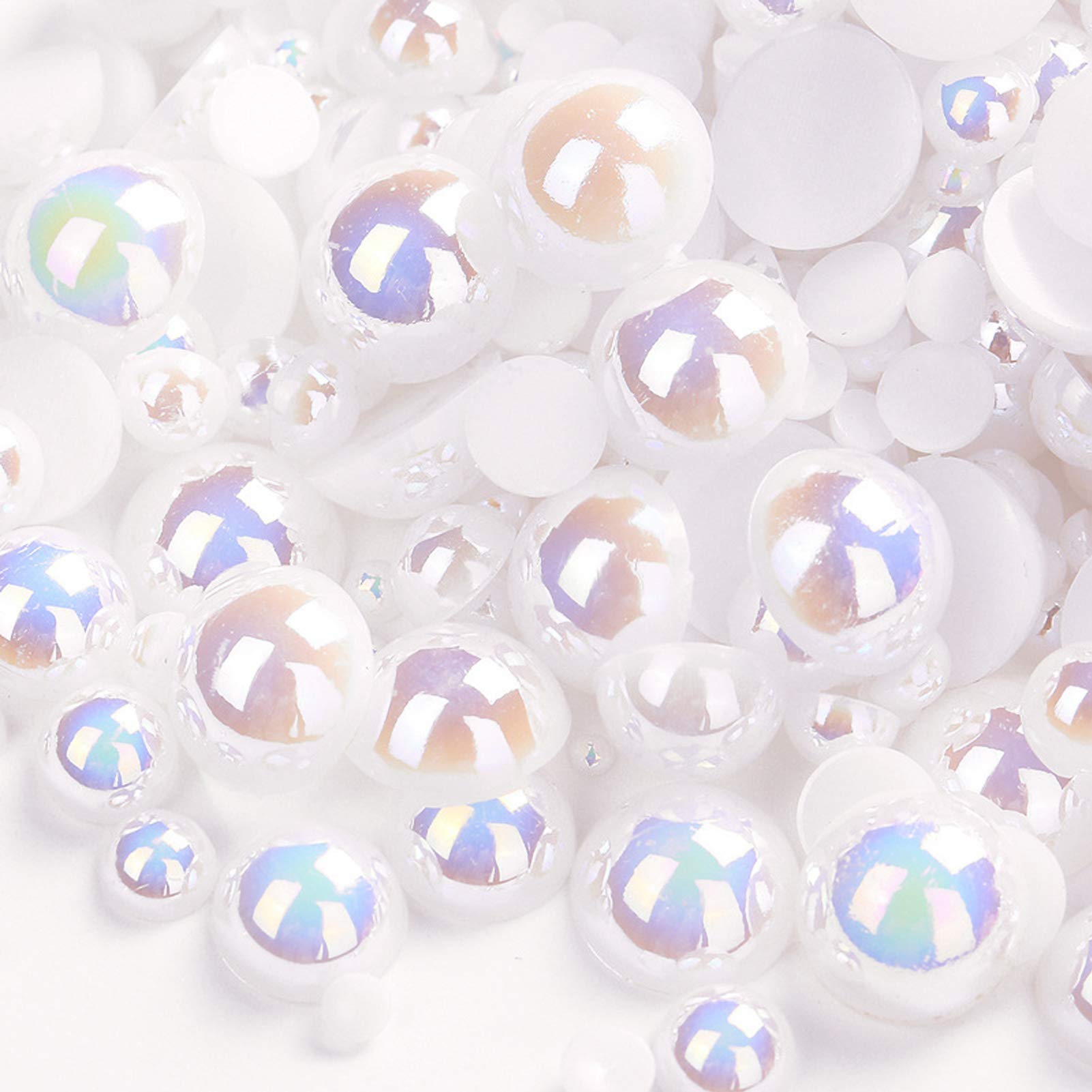Dowarm 1000 Pieces Round Flatback Half Pearls, 4mm 6mm 8mm 10mm 12mm 14mm Half Pearls Beads for Crafts Jewelry, Loose Beads Gem (White AB) Condition-New