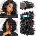 Malaysian Water Wave Bundles with Closure 12A Bundles Human Hair Ocean Wave Wet & Wavy Human Hair Bundles with Lace Closure 100% Human Hair Extensions Remy Hair Bundles (8 8 8+8inch) Condition-New