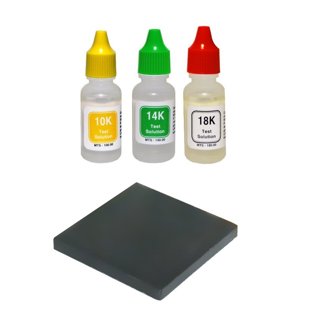PuriTEST 10k/14k/18k Gold Test Acid Solutions Tester Kit Detect Metals Scrap Jewelry + PRO 2x2 Testing Stone