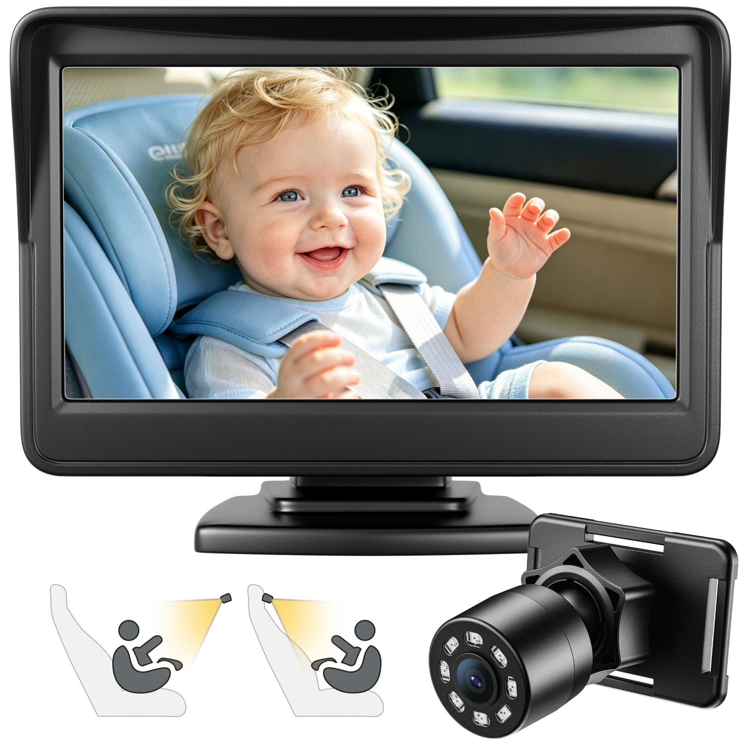FEISIKE Upgraded Baby Car Camera [1080P HD & IR Night Vision] 360° Rotation & 150° Wide Clear View, Easy Install in 2 Mins for Carseat Camera Rear Facing Infant Monitor