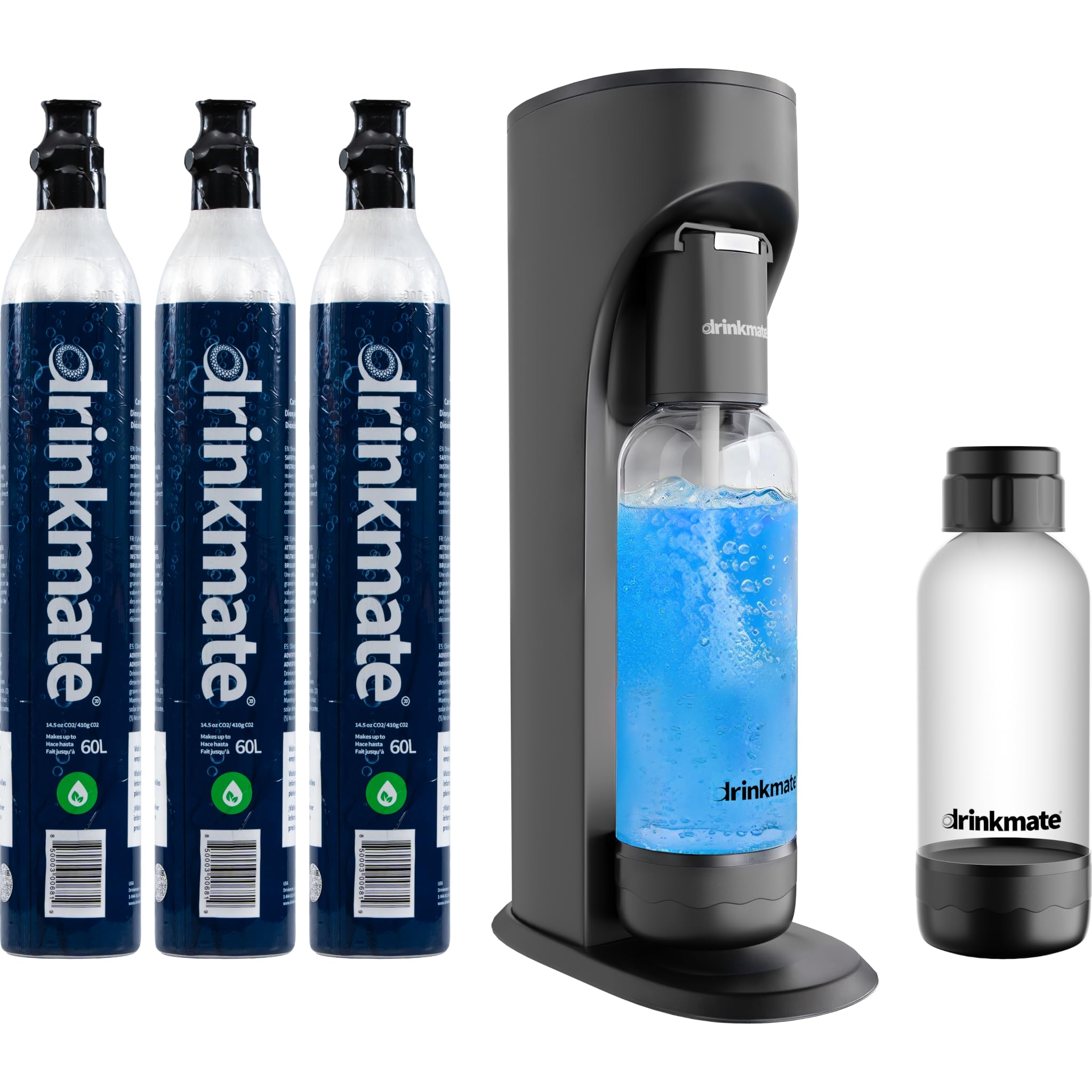 Drinkmate OmniFizz Sparkling Water and Soda Maker, Carbonates Any Drink, ULTIMATE BUNDLE - Includes three 60L CO2 Cylinders, Two Carbonation Bottles, and Fizz Infuser (Matte Black) Condition-Used