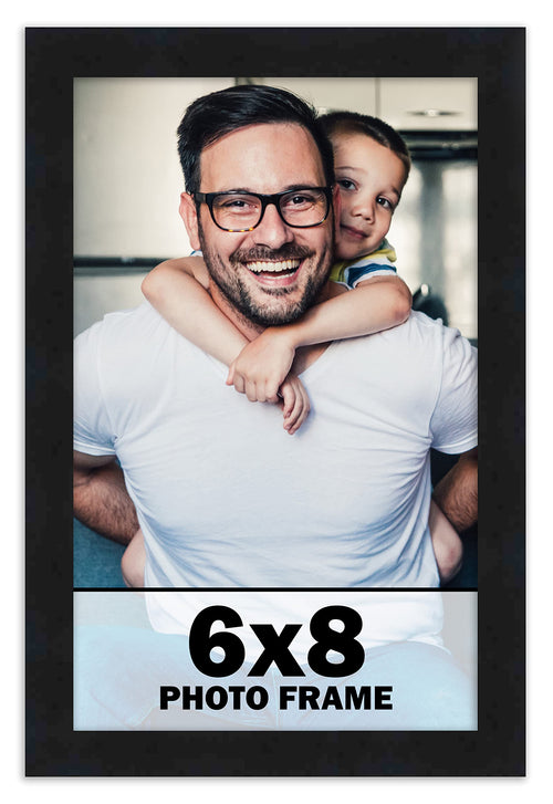 6x8 Frame Black Picture Frame - Complete Modern Photo Frame Includes UV Acrylic Shatter Guard Front  Acid Free Foam Backing Board  Hanging Hardware Wood Wall Frames for Family Photos - no Mat