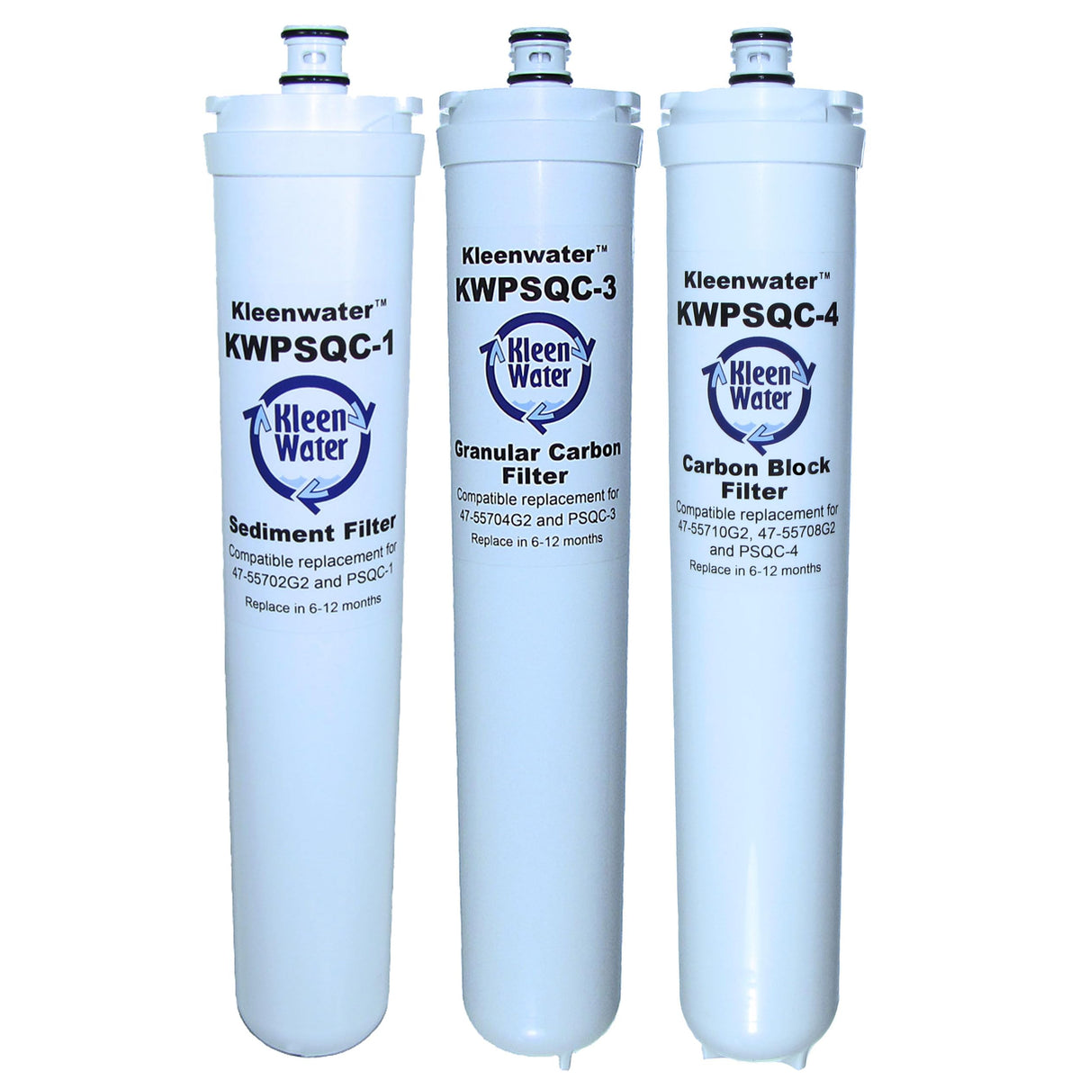 KleenWater Replacement Cartridges for Water Factory SQC4 System  3M 3MRO401 and Water Factory 47-55702G2  47-55704G2  47-55710G2  Set of 3  Made in USA