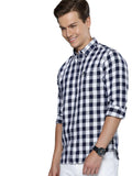 The Indian Garage Co Mens Checkered Slim Shirt (0121-SH72-02_Navy Blue Small)