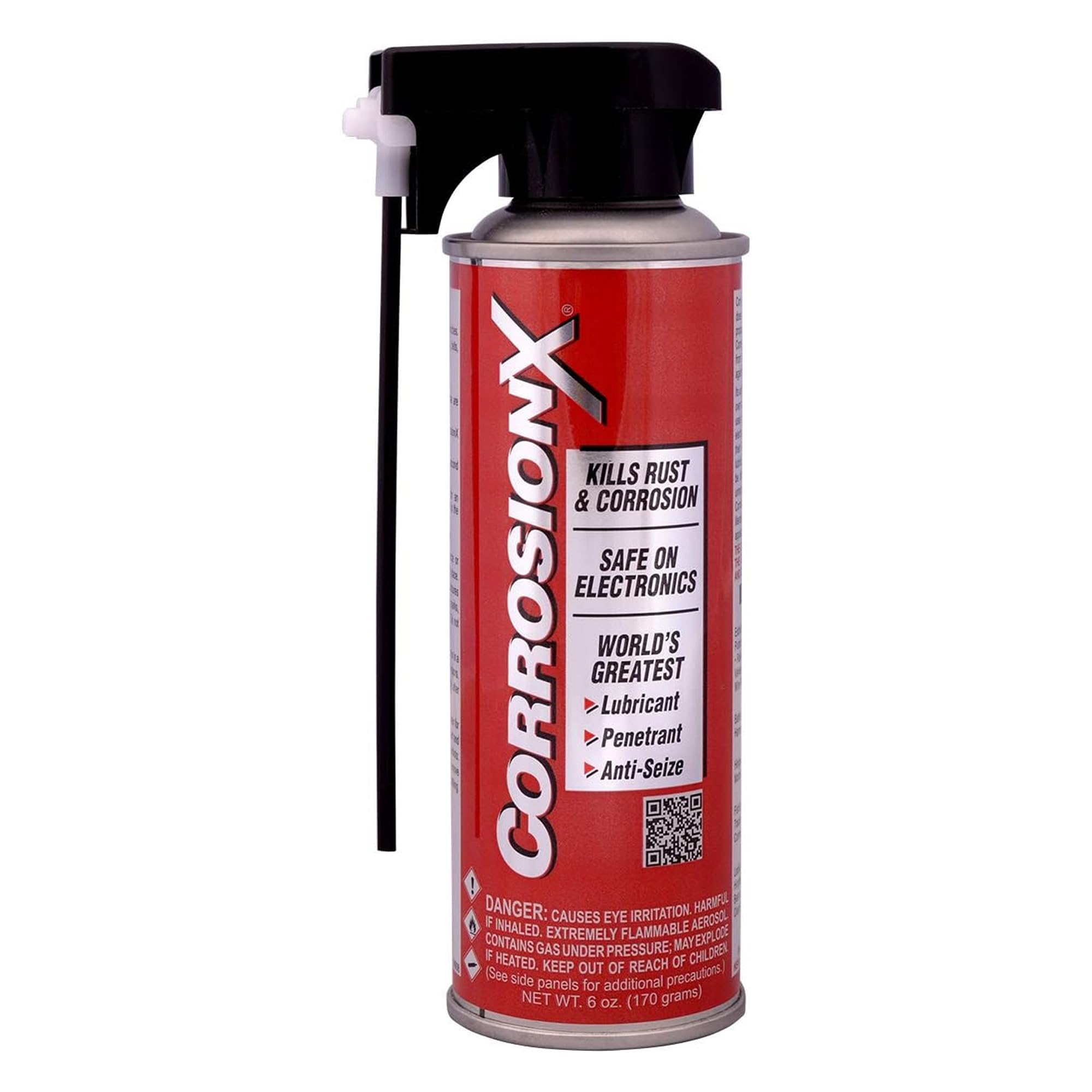 CorrosionX Rust Inhibitor, Industrial-Strength Dielectric Corrosion Prevention, Lubricant & Penetrant for Marine, Automotive, Electronics & RV Use, Protects Bolts, Cables, Engines, Parts, 6oz Aerosol Condition-New