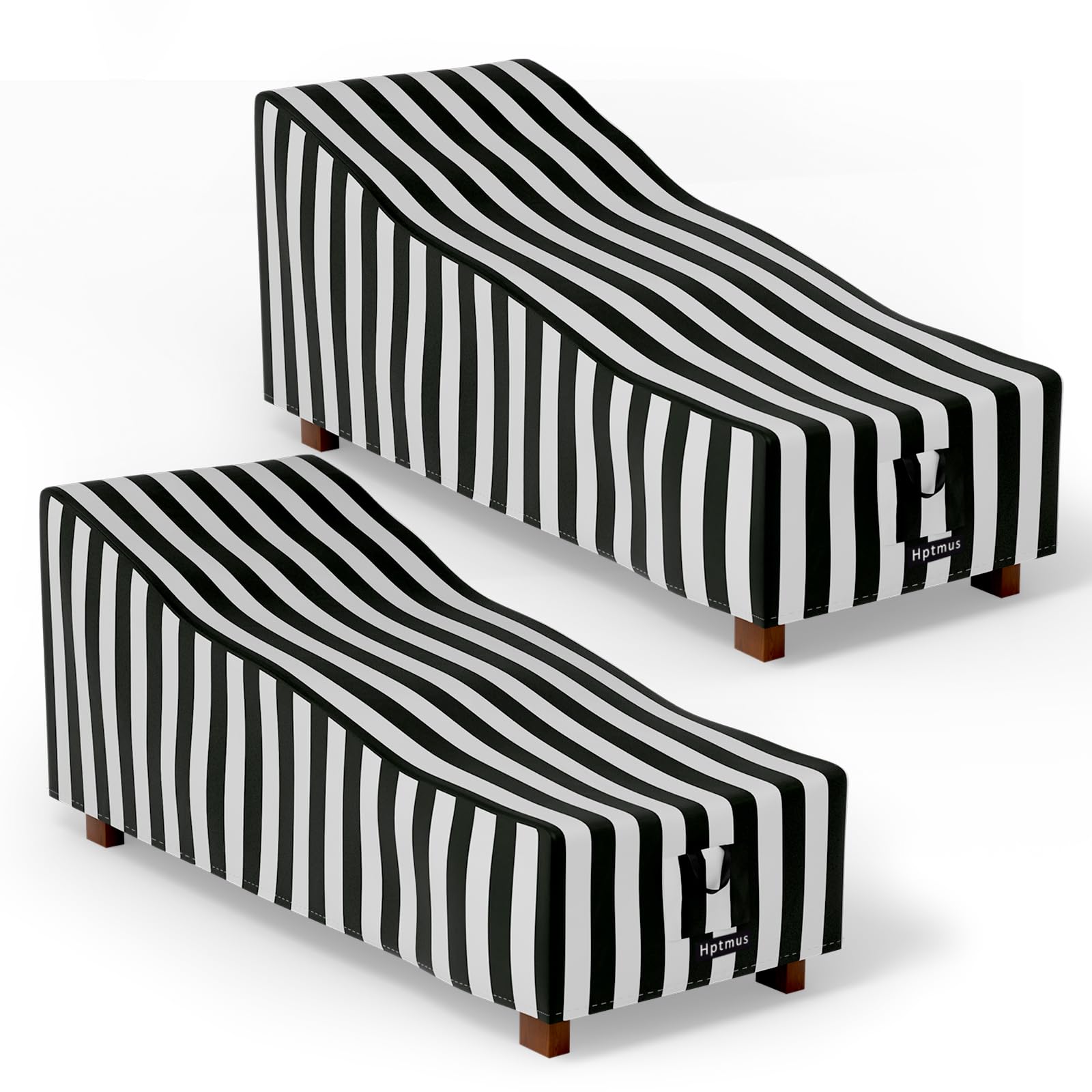 Hptmus 2Pcs Outdoor Chaise Lounge Covers - Patio Chaise Lounge Covers Waterproof Heavy Duty Outdoor Lounge Chair Covers Patio Furniture Covers, 84Inch L x 32Inch W x 32Inch H/Black&White Stripe Condition-New