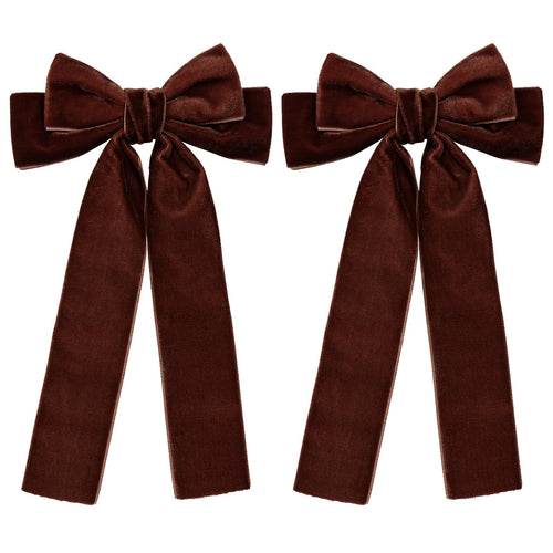 2pcs Velvet Long Tail Hair Bows Clips for Girls Women 5.5 Fall Dark Brown Velvet Ribbon Alligator Barrettes Hairpins Everyday Dress Outfit Decor Accessories