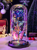 Pusuny Gifts for Women Birthday Gifts for Women  Galaxy Glass Rose Forever Eternal Crystal Flower Light Up Rose in Glass Dome with Butterfly for Her Mom Wife Friend Purple