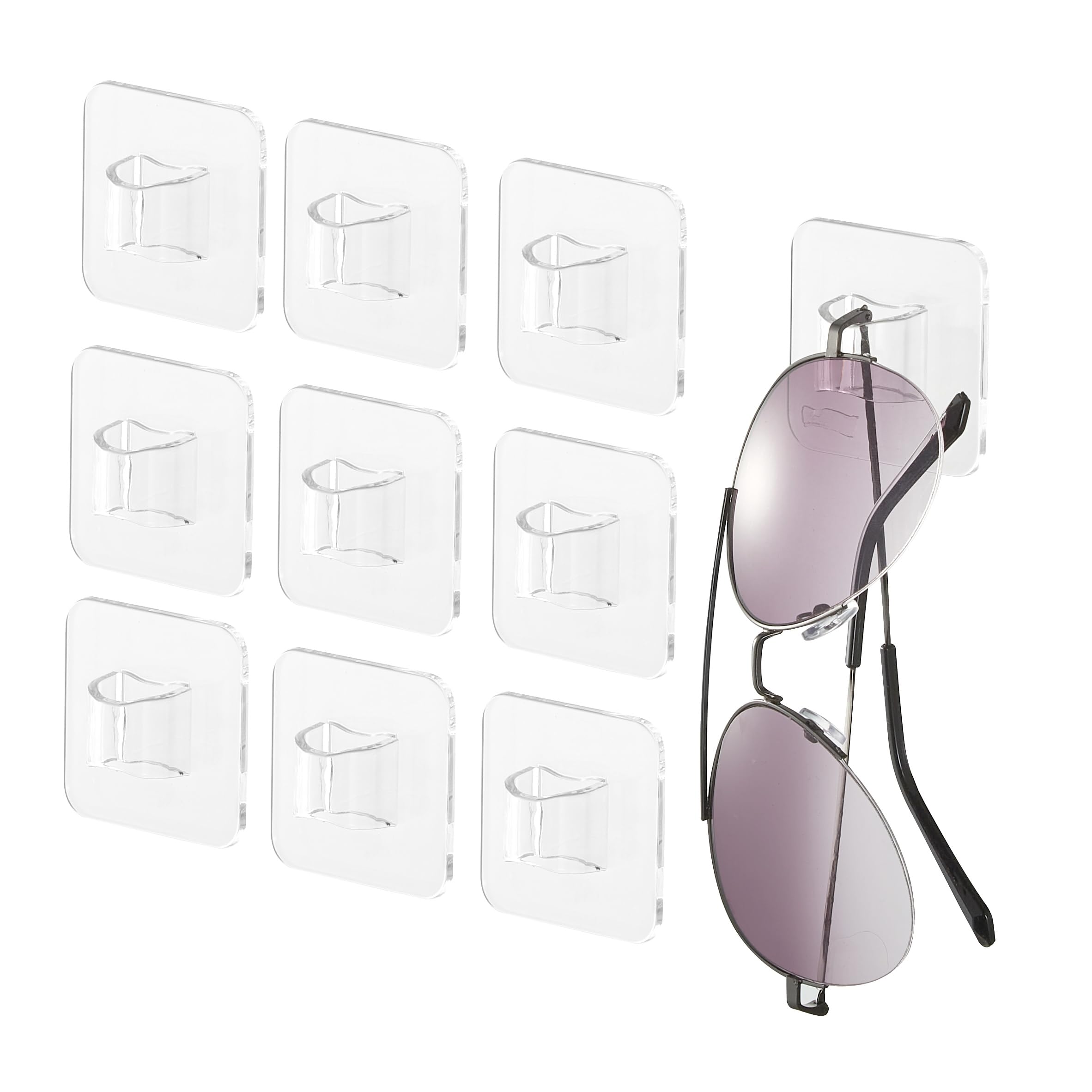 WPESI Wall Glasses Holder 10 Pack Acrylic Sunglasses Display Sunglasses Rack for Hanging Your Multiple Eyeglasses Sunglass Holder for Wall  Sunglasses Holder Eyeglass Holder Stand (Clear  1 Slot)