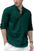 Zombom Mens Solid Cotton Polyester Blend Straight Kurta Shirt  Regular Fit Full Sleeve Short Kurta Shirt Green