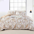 Nanko Paisley Duvet Cover Set Queen Size  Tan Taupe Classy Boho Damask Printed Pattern Bed Set  Soft Microfiber Reversible Comforter Bedding Cover with Zip Ties - Farmhouse for Women Men  3 Pcs 90 x90