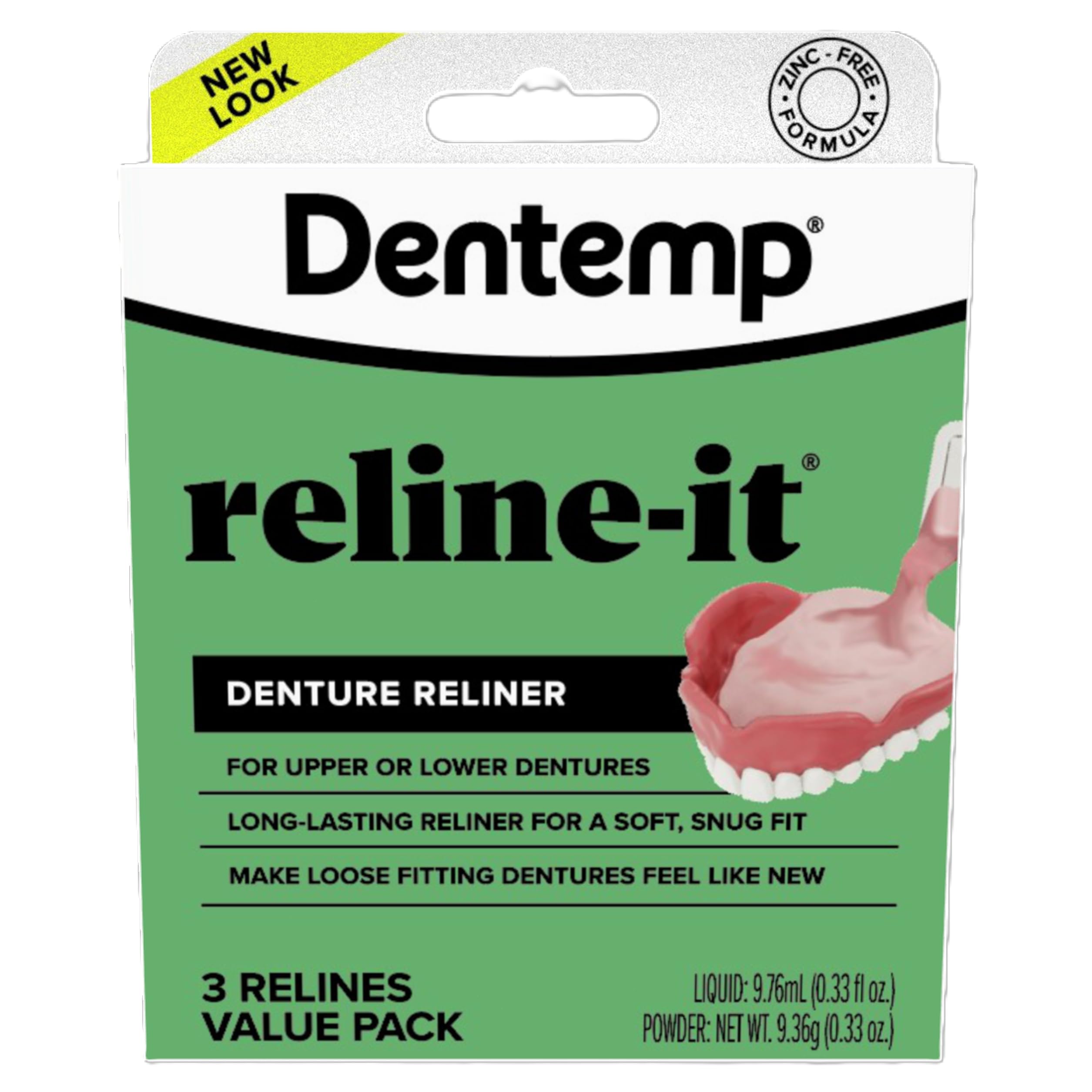 Dentemp Denture Reline Kit Value Pack - Advanced Formula Reline It Denture Reliner - Denture Kit to Refit and Tighten Dentures for Both Upper & Lower Denture - 3 Relines (Packaging May Vary)