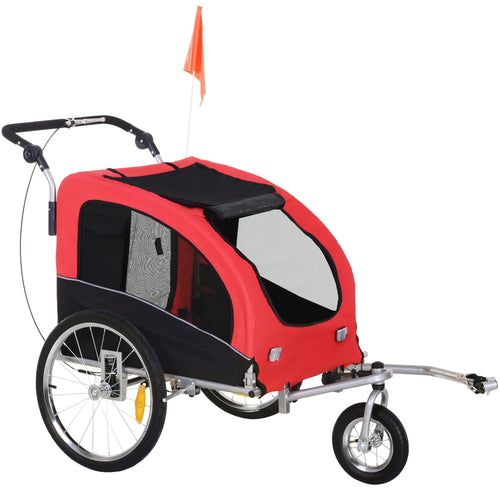 Aosom Dog Bike Trailer 2-in-1 Pet Stroller with Canopy and Storage Pockets, Red-Like New Condition-Like New