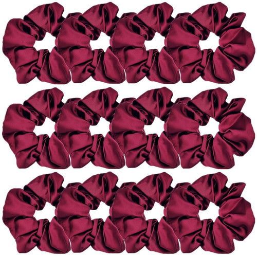 12 Pcs Satin Silk Scrunchies Soft Hair Ties  Fashion Hair Bands  Bows  Ropes  Elastic Ponytail Holders  Hair Accessories for Women and Girls (4.3 Inch  Wine Red)