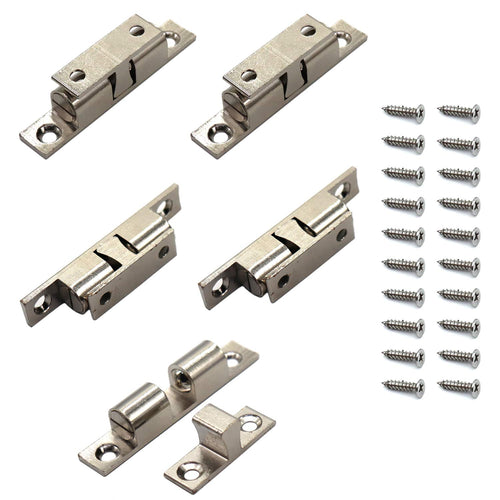 70MM Ball Catch Omitfu Set of 5 Solid Brass Chromium Plated Adjustable Double Ball Tension Roller Catch Latch Hardware Fitting for Cabinet Closet Furniture Door with Screws