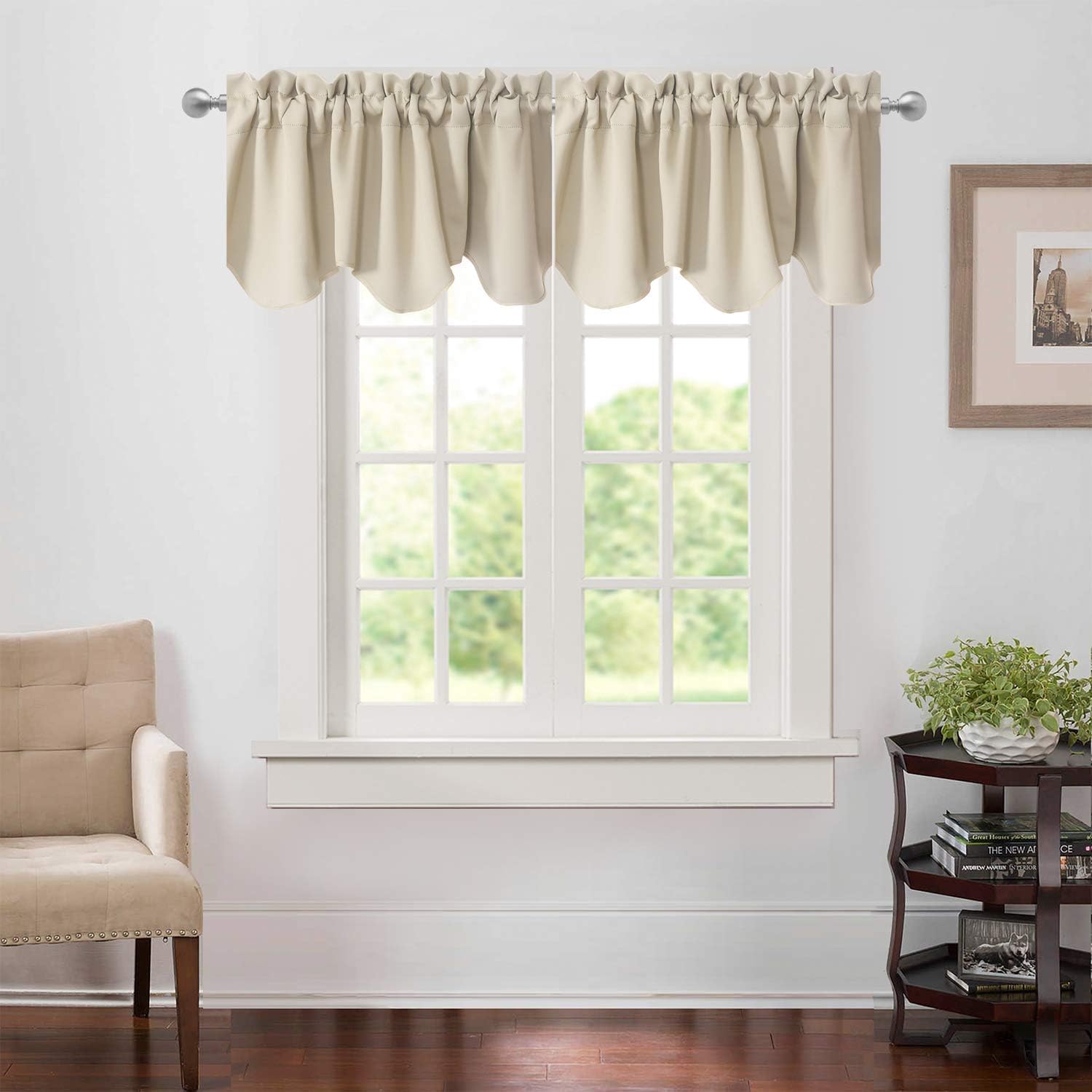 Aquazolax Window Treatments Curtain Valance Rod Pocket Top Scalloped Valance Drapes for Bedroom Windows  52 Wide x 18 Long  Beige  One Panel