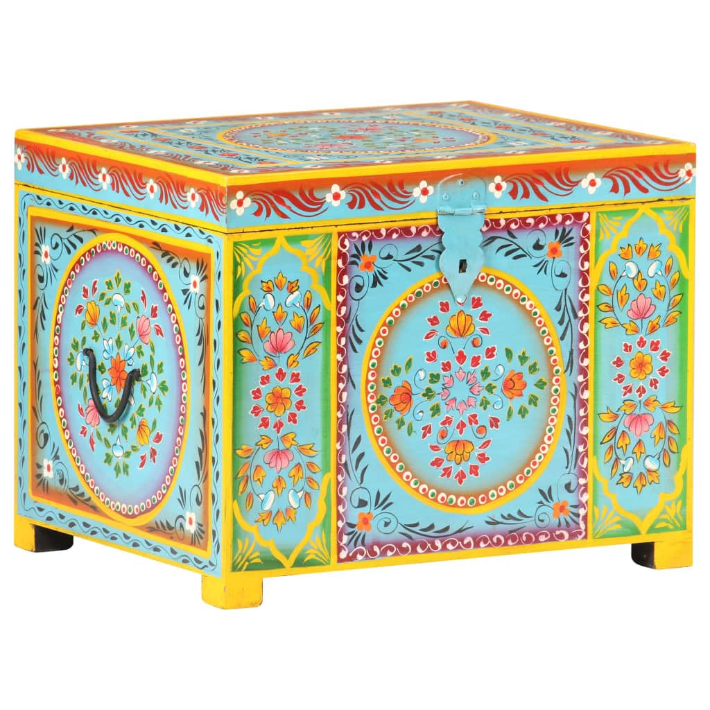 vidaXL Solid Mango Wood Storage Box - 21 Gallon Bohemian Organizer for Living Room/Bedroom - Multicolor Hand-Painted Wooden Chest