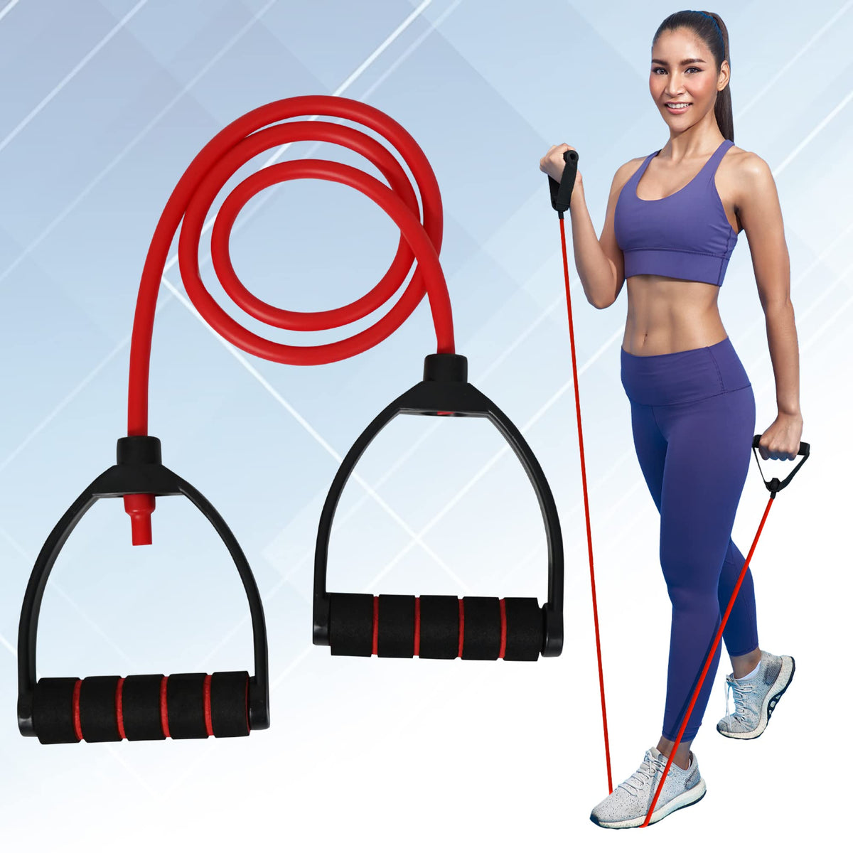 Prout Single Toning Tube Resistance Tube Pull Rope Elastic Rubber Exercise Band For Stretching  Workout  Home Gym And Toning With Heavy Quality D Shaped Handles (Red)