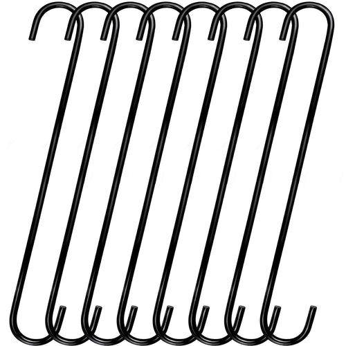 8 Pack 14 Inch Extra Large S Hooks Heavy Duty Long S Hooks for Hanging Plant S Hooks for Tree Branch Bird Feeder Pots and Pans Closet Garden Pergola Indoor Outdoor X-Large Hooks (Black-14 inch)