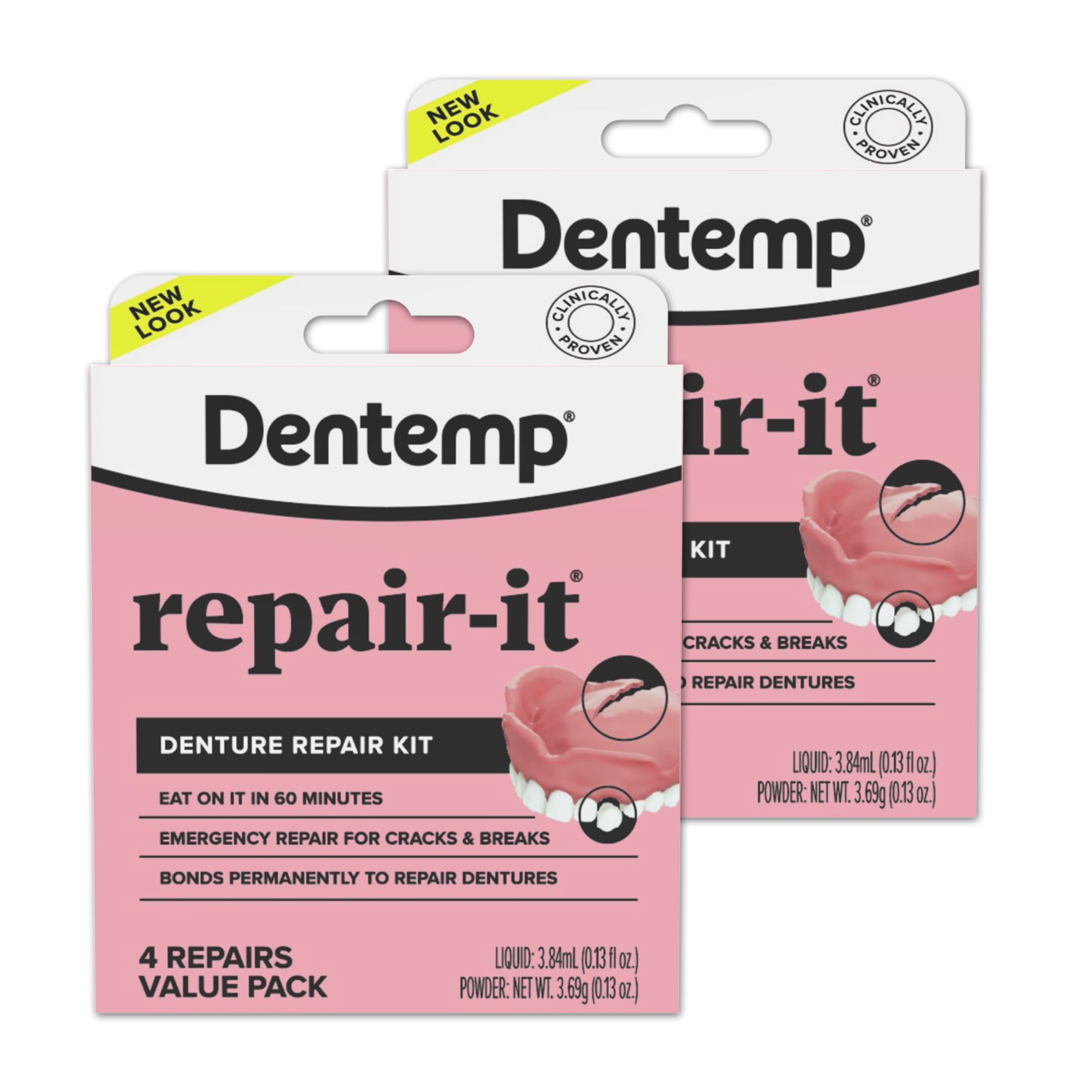 Dentemp Repair Kit - Repair-It Advanced Formula Denture Repair Kit - Repairs Broken Dentures, Mends Cracks and Replace Loose Teeth - 2 Pack (8 Count) - (Packaging May Vary)