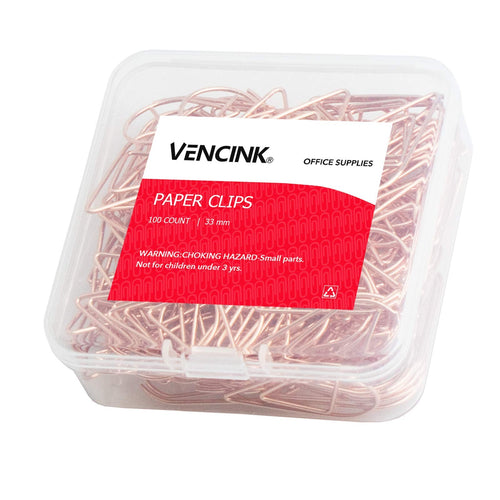 100 Pieces Rose Gold Cute Paper Clips Medium  VENCINK Smooth Stainless Steel Drop-Shaped Wire Paperclips for Office Supplies Wedding Women Girls Kids Students