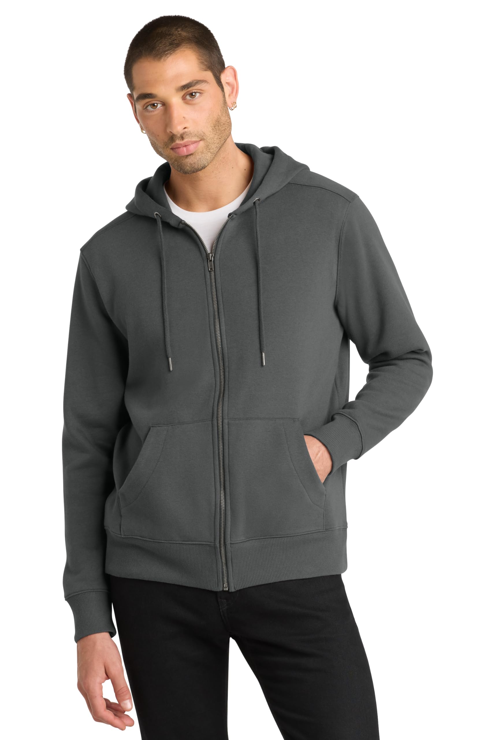 District Perfect Weight Fleece Full-Zip Hoodie - Stylish Casual Sweater for Men & Women, Regular Fit, Dense Thick Fabric, Charcoal, L