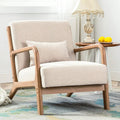 ANJ Mid Century Modern Accent Chair, Comfy Fabric Living Room Chairs with Solid Wood Frame, Lounge Reading Armchair, Easy Assembly, Beige Condition-New