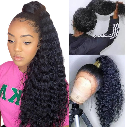360 Lace Front Wigs Human Hair Pre Plucked Deep Wave 360 Full Lace Human Hair Wigs For Black Women Curly Human Hair Wig Deep Wave HD Lace Front Wigs Human Hair (18 Inch)