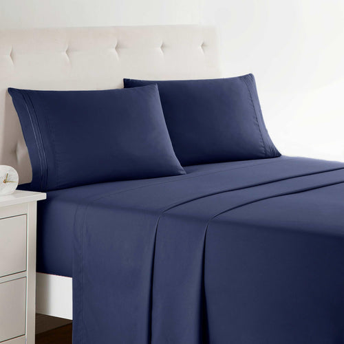 Clara Clark Bed Sheets, Premier 1800 Series 4 Piece Bed Sheet Set, Deep Pocket, Wrinkle, Fade, Stain Resistant, Luxury Soft Bedding Sheets & Pillowcases, Split King, Navy Blue Condition-New